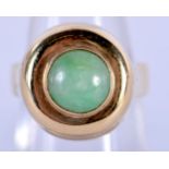 A 14CT GOLD RING INSET WITH JADE. Size K/L, weight 9.1g.