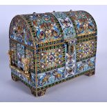 AN UNUSUAL CONTINENTAL SILVER AND ENAMEL CASKET inset with jewels, decorated with foliage. 824 grams