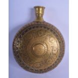 AN 18TH/19TH CENTURY INDIAN MIDDLE EASTERN BRASS ALLOY FLASK decorated with flowers. 18 cm x 13 cm.