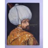Ottoman School (19th/20th Century) Oil on wood, The Sultan. 28 cm x 22 cm.