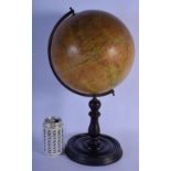 A LARGE ANTIQUE GEOGRAPHIA 10INCH TERRESTRIAL GLOBE. 46 cm x 18 cm.