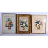 A GROUP OF THREE 19TH CENTURY CHINESE PAINTED PITH PAPER WATERCOLOURS Qing. Largest 38 cm x 30 cm ov