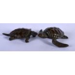 TWO JAPANESE BRONZE TURTLES. Largest 5.2cm x 6cm , weight 142g (2)