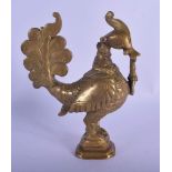 AN 18TH/19TH CENTURY INDIAN BRONZE FIGURE OF A STANDING BIRD modelled holding a floral sprig. 15 cm