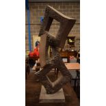 A VERY LARGE CONTEMPORARY BRONZE ABSTRACT SCULPTURE. 103 cm x 57 cm.