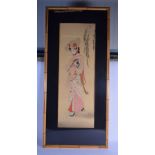 A LARGE EARLY 20TH CENTURY JAPANESE GEISHA WATERCOLOUR together with Chinese paintings etc. Largest