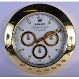 A ROLEX ADVERTISING DEALER DISPLAY HANGING WALL CLOCK. 30 cm diameter.