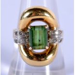 A GOLD, TOURMALINE AND DIAMOND RING. Size N/O, weight 2g.