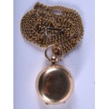 AN ANTIQUE GOLD SOVEREIGN HOLDER ON A FOB CHAIN. 3cm diameter, chain 44cm long, weight 38.3g