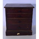 A small wooden four drawer specimen cabinet 33 x 30.5 x 22cm.