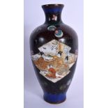 A RARE LATE 19TH CENTURY JAPANESE SATSUMA VASE overlaid with cloisonné enamel. 12 cm high.