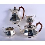 A 1950S SILVER TEASET. 1718 grams. Sheffield 1955 and 1956. Largest 21 cm x 18 cm. (4)