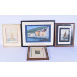 A collection of watercolours together with a small plaque depicting a French scene largest 20 x 28 c