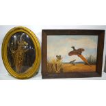 A framed Pheasant decoupage together with a framed picture of grasses/wildflowers