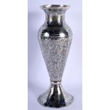 AN UNUSUAL ANTIQUE PERSIAN SILVER AND NIELLO VASE. 22.7cm x 9cm, weight 312g