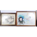 A framed Mid Century sketch by Francesco Scianna together with a print by the same artist 49 x 69