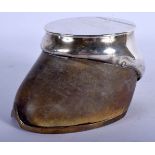 A VICTORIAN SILVER MOUNTED HORSE HOOF INKWELL. London 1896. 421 grams. 10.5 cm x 6.5 cm.