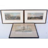 A pair of framed 19th Century coloured engravings of a hunting scene together with another engraving