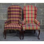 A mid century wing back upholstered Chair together with another wing back 116 x 55 x78 cm (2).