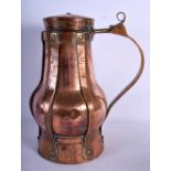 A LARGE EARLY 19TH CENTURY HAMMERED COPPER FLAGON with strap banding. 35 cm x 20 cm.