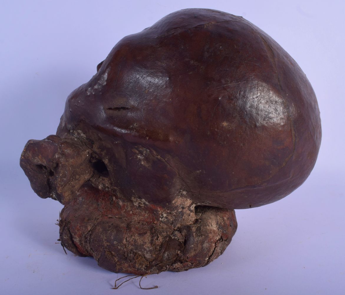A RARE EARLY 20TH CENTURY AFRICAN TRIBAL ANIMAL SKIN MONKEY SKULL modelled with a bone within its mo - Image 2 of 4