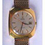 AN OMEGA DEVILLE WRISTWATCH WITH A 9CT GOLD STRAP. Dial 3.7cm (incl crown), weight 79.6g