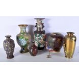 A collection of Chinese Cloisonne enamelled vases together with a porcelain Chinese Crackle glaze va