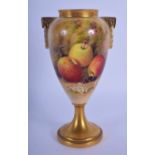 A ROYAL WORCESTER FRUIT PAINTED PORCELAIN VASE by Ricketts. 16 cm high.