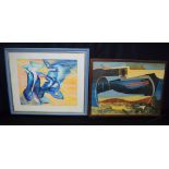 A framed oil on board by Gillian Gallas together with a John Piper print 39 x 48 cm (2)