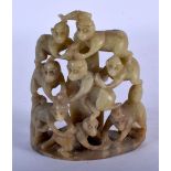 A CHINESE SOAPSTONE BOULDER CARVED WITH A TROOP OF MONKEYS. 7.5cm x 6.5cm, weight 104.6g