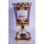 ROYAL CROWN DERBY VASE ON THREE FEET PAINTED WITH A COASTAL VIEW HAVING A SAILING BOAT AND SEAGULLS