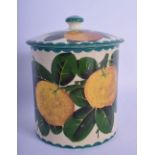 AN UNUSUAL SCOTTISH WEYMSS LEMON PRESERVE JAR AND COVER painted with leaves. 16 cm x 11 cm.