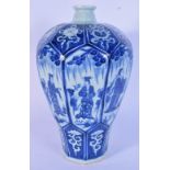 A Chinese porcelain octagonal shape blue and white Mei pin vase decorated with immortals 33cm.