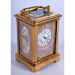 A SMALL PINK SEVRES STYLE CARRIAGE CLOCK. 5.8cm x 4.1cm x 3.6cm, weight 223.4g
