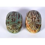 Two Egyptian stone scarab beetle 4cm .(2)