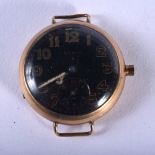 AN EDWARDIAN ELGIN GOLD PLATED BLACK DIAL WRISTWATCH WITH A KEYSTONE WATCH CASE. PRESENTED TO GEORG