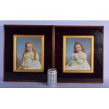 A LARGE PAIR OF EARLY 20TH CENTURY PAINTED IVORY PORTRAIT MINIATURES signed Elliot & Fry. 44 cm x 38