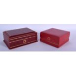 TWO VINTAGE OMEGA WATCH BOXES. Largest 15 cm x 9 cm. (2)