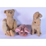 A vintage Teddy bear together with two other stuffed toys 31 cm (3).