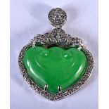 A JADE HEART SHAPED PENDANT. 5cm x 3.9cm, weight 18.4g