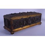 A MID 19TH CENTURY EUROPEAN BRONZE RECTANGULAR CASKET in the manner of Elkington & Co, decorated wit