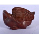 A JAPANESE CARVED WOOD NETSUKE IN THE FORM OF A SWAN. 5.2cm x 4.3cm, weight 19g