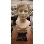 A LARGE ANTIQUE EUROPEAN MARBLE BUST OF A FEMALE. 64 cm high.