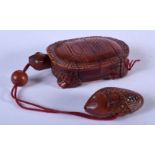A JAPANESE WOODEN INRO SHAPED AS A TURTLE CHASING A FISH. 10cm x 5.7cm x 2.4cm, weight 72g
