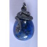 A CONTINENTAL LAPIS PENDANT WITH A COILED SNAKE MOUNT. 2.7cm x 1.9cm, weight 13.5g.