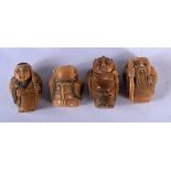 FOUR JAPANESE NUT NETSUKE CARVED AS FIGURES. Largest 3.9cm x 2.4cm, weight 47.1g