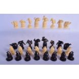 A VERY RARE EARLY 20TH CENTURY NORTH AMERICAN INUIT CARVED HORN CHESS SET in the form of marine anim