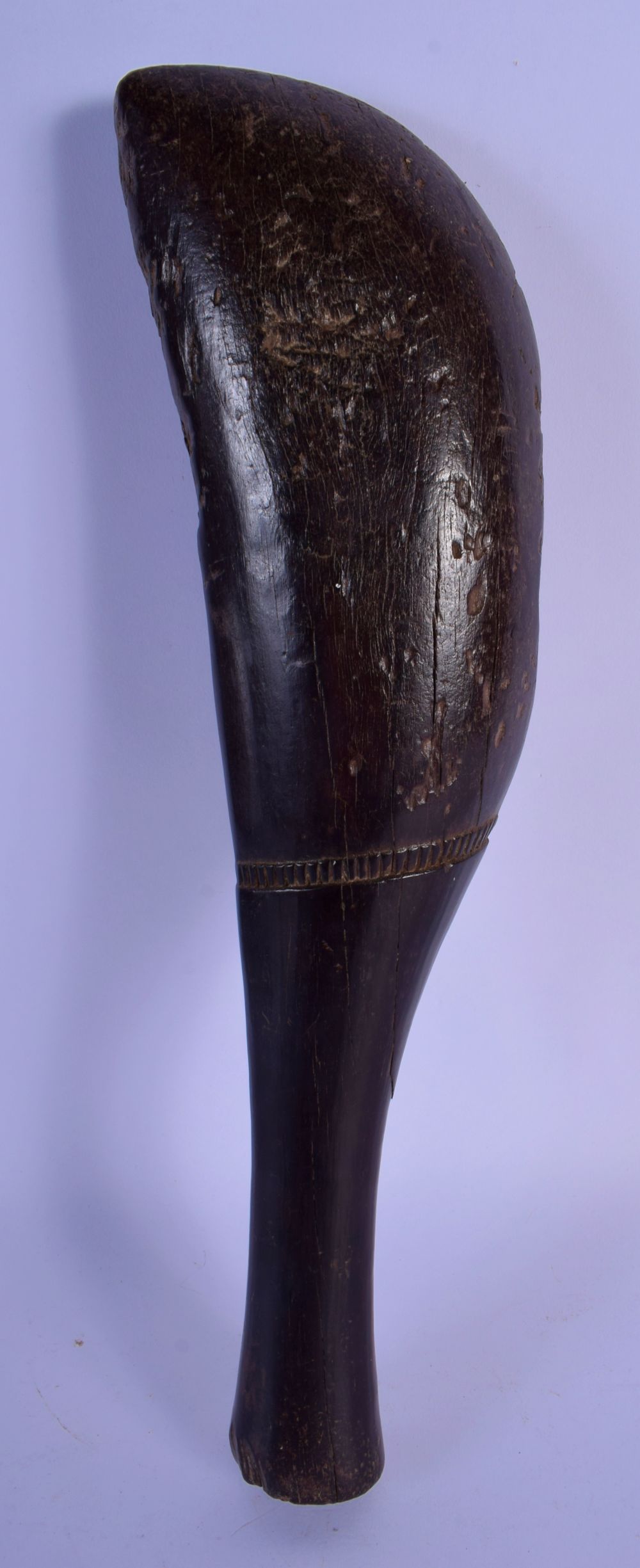A 19TH CENTURY SOUTH SEA ISLANDS POLYNESIAN TRIBAL CARVED HARDWOOD CLUB with central line banding. 3