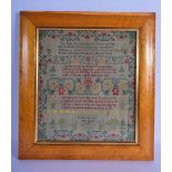 AN 18TH CENTURY ENGLISH FRAMED EMBROIDERED SAMPLER by Elenor Batten C1767. Sampler 30 cm x 24 cm.