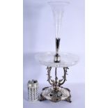 AN ANTIQUE SILVER PLATED GLASS TABLE CENTREPIECE decorated with foliage. 50 cm x 20 cm.